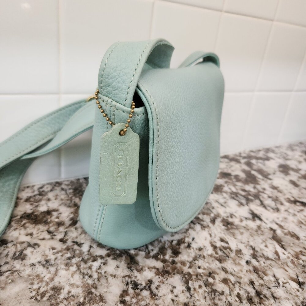Coach Vintage Aqua Mint Sonoma Small Flap 4919 Natural Grain Leather 1996 USA - Picture 3 of 16